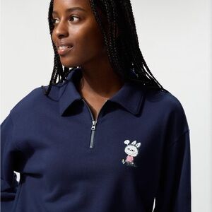 Labubu Navy Half-Zip Sweatshirt with Cute Embroidery Popmart x Uniqlo